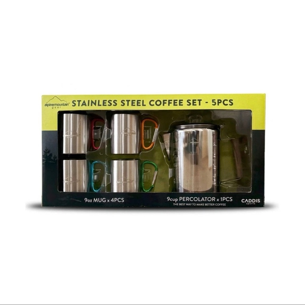 NWT Alpine mountin gear Stainless Steel Coffee Percolator Set with 4 Mugs 9oz